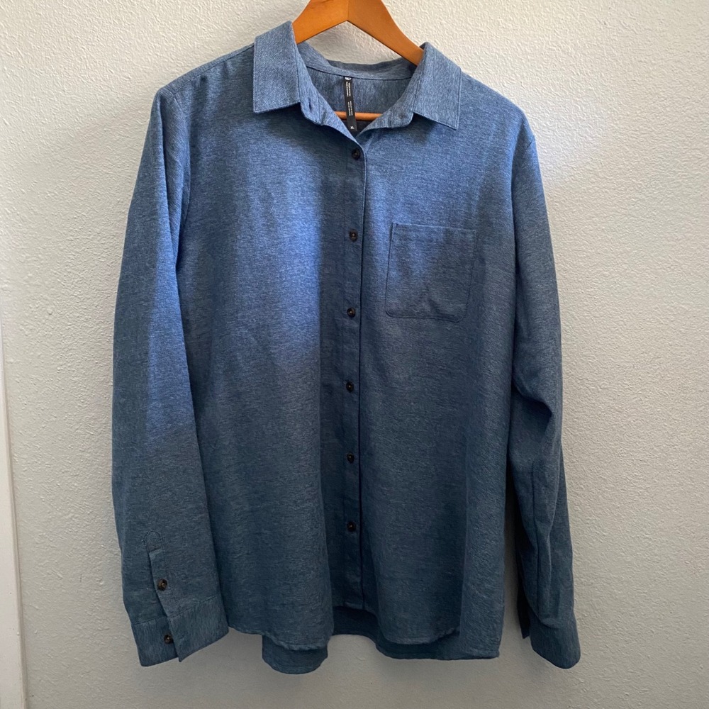 KUHL Womens Blue Heathered Long Sleeve Button Down Shirt Style 8577 XL